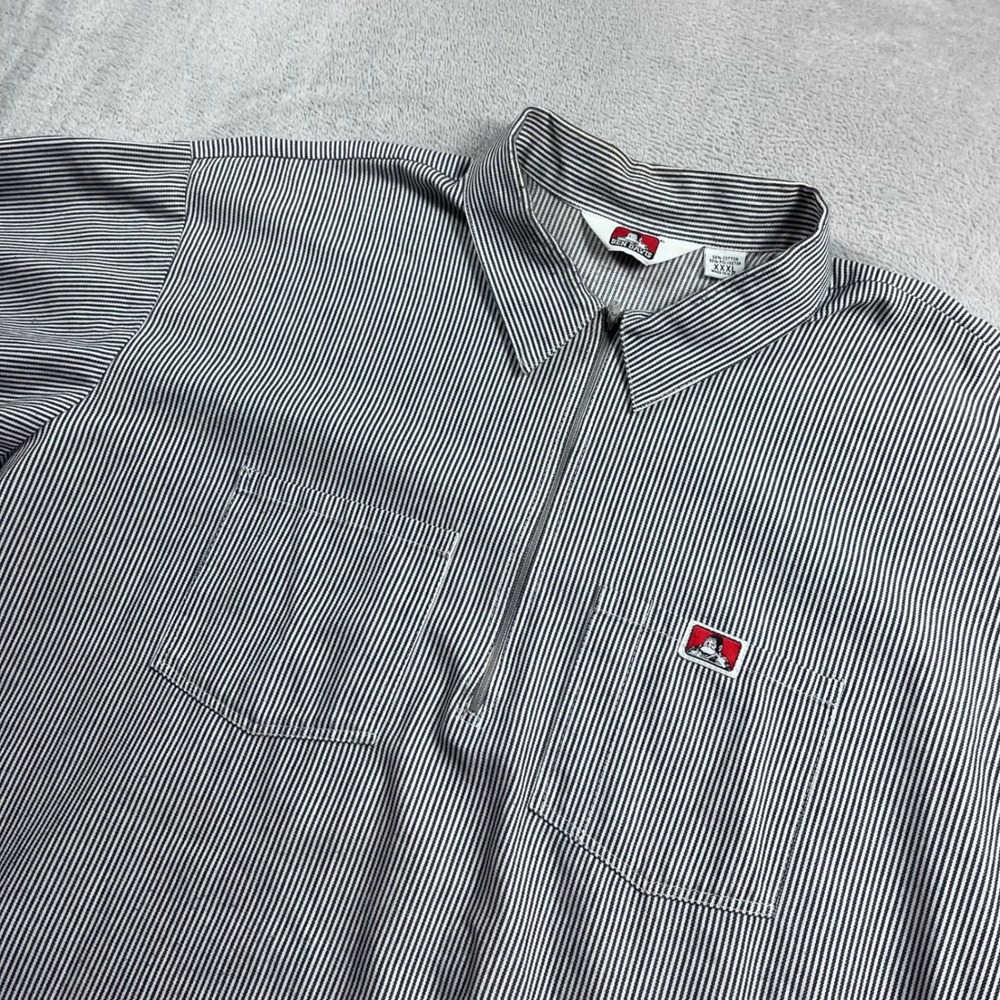 Ben Davis Hickory Stripe Half Zip Work Shirt Mens XXXL Blue White Made in USA